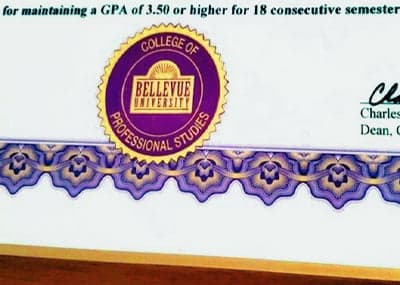 Closeup of certificate on wood plaque sample to show seal - diploma plaque laminators - Certificate plaques